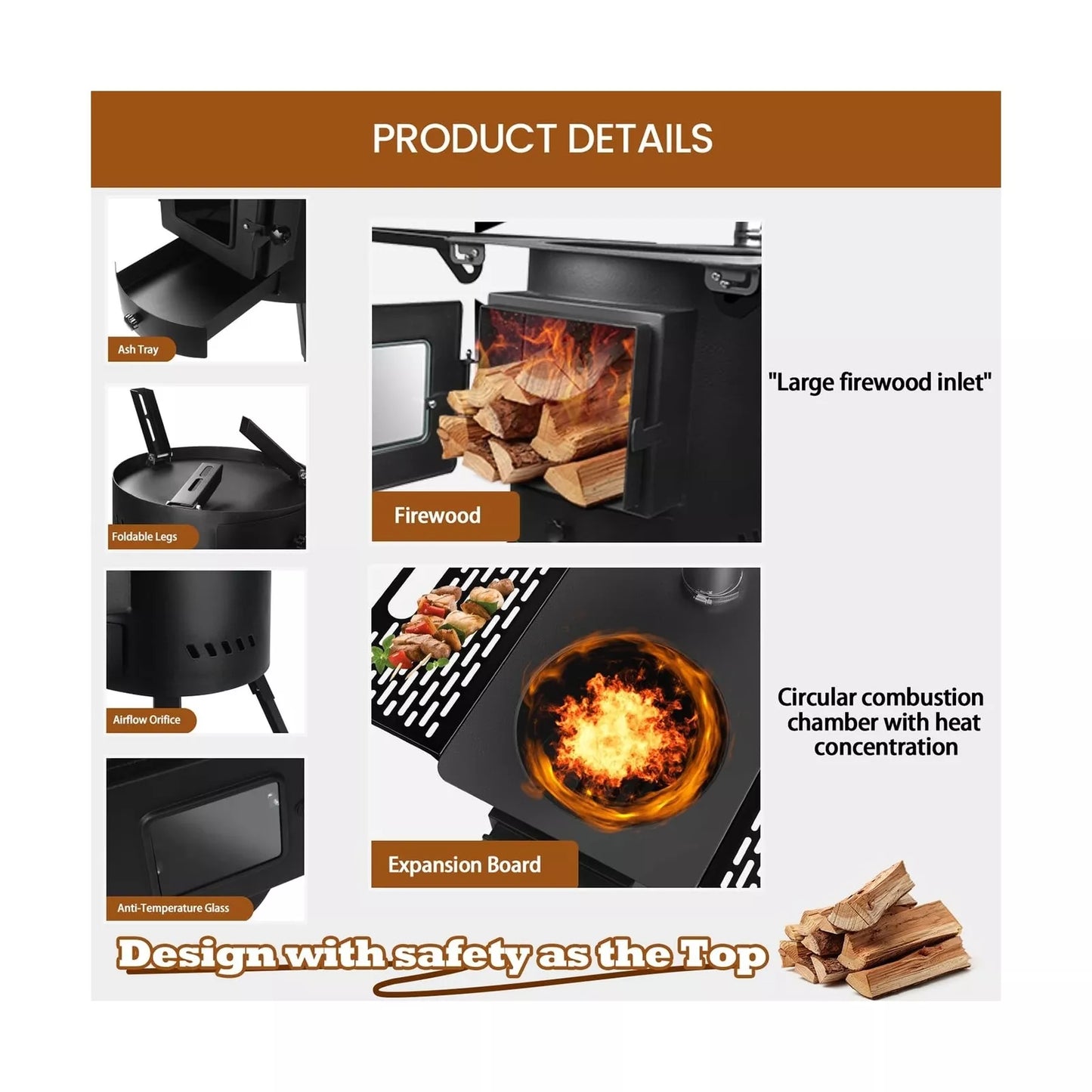 Estufa de Leña Para Camping, Portátil, Interior Pequeña.(DETALLE)