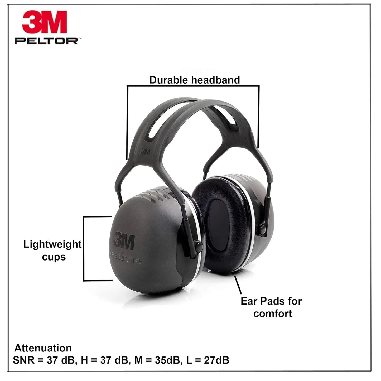 3M Peltor Negro Modelo X5A/37274 (AAD) Sobre la Cabeza Conservación Auditiva.