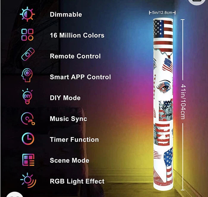 Lámpara de Piso, LED RGB, Tema Patriótico, Control remoto.