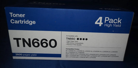 Paquete de 4 cartuchos de tóner de alto rendimiento, TN660.