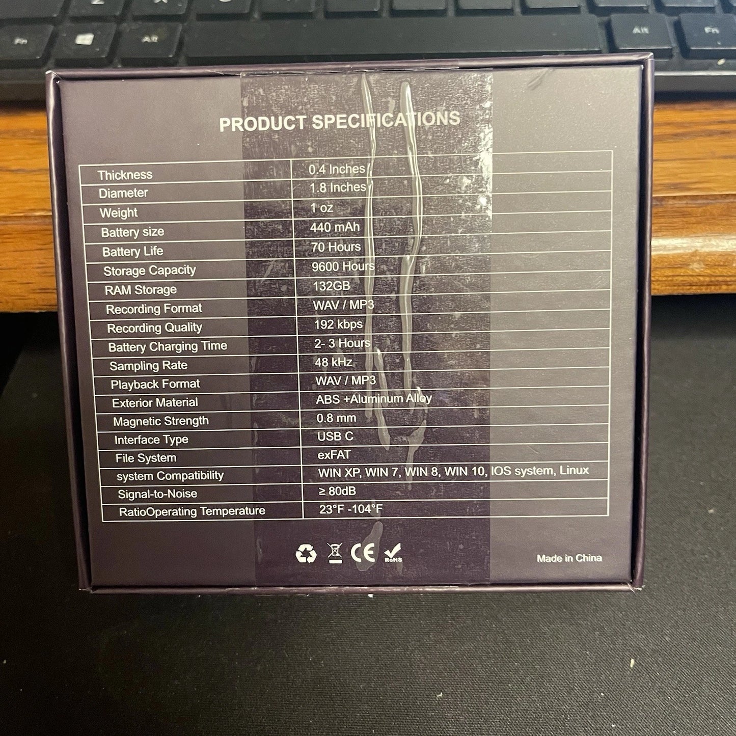 Mini grabadora de voz 132 gb, 9600 Horas,440 mAh.