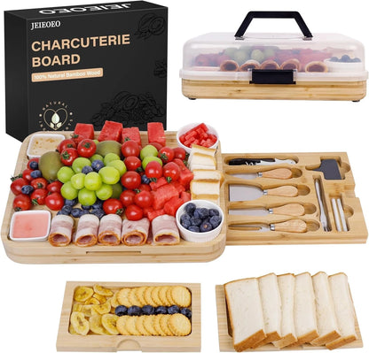 Tabla de Charcutería de Bambú, Jeieoeo, Portátil con tapa.