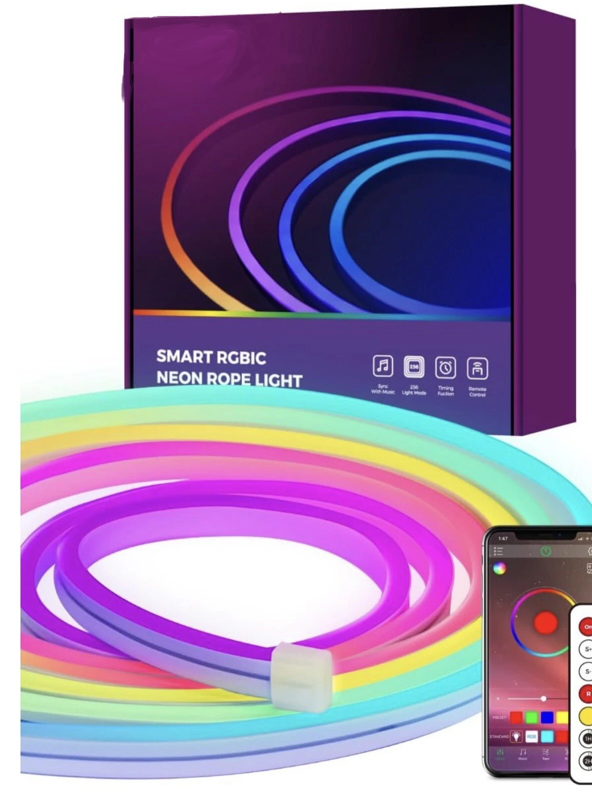 Luz de cuerda LED RGB-IC, neon con control remoto