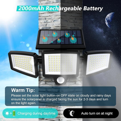 Luces solares para exteriores, sensor de movimiento, IP65.