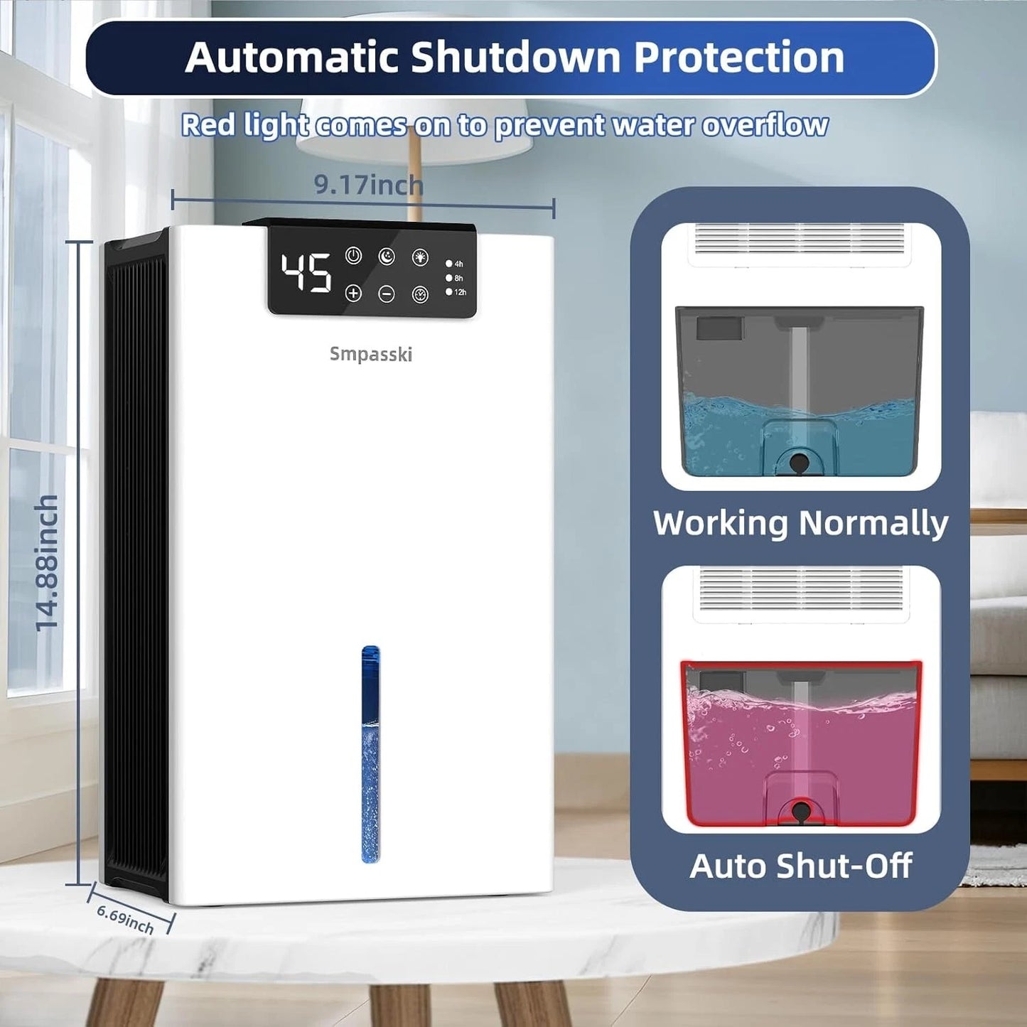 Deshumidificador Smpasski, 98 Oz, para el hogar (1000 pies cuadrados).