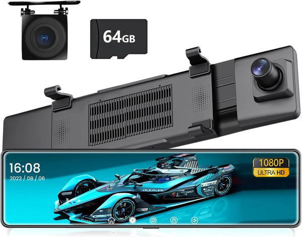 Dash Cam Espejo 12″ Frontal y Trasera 1080p 64 GB