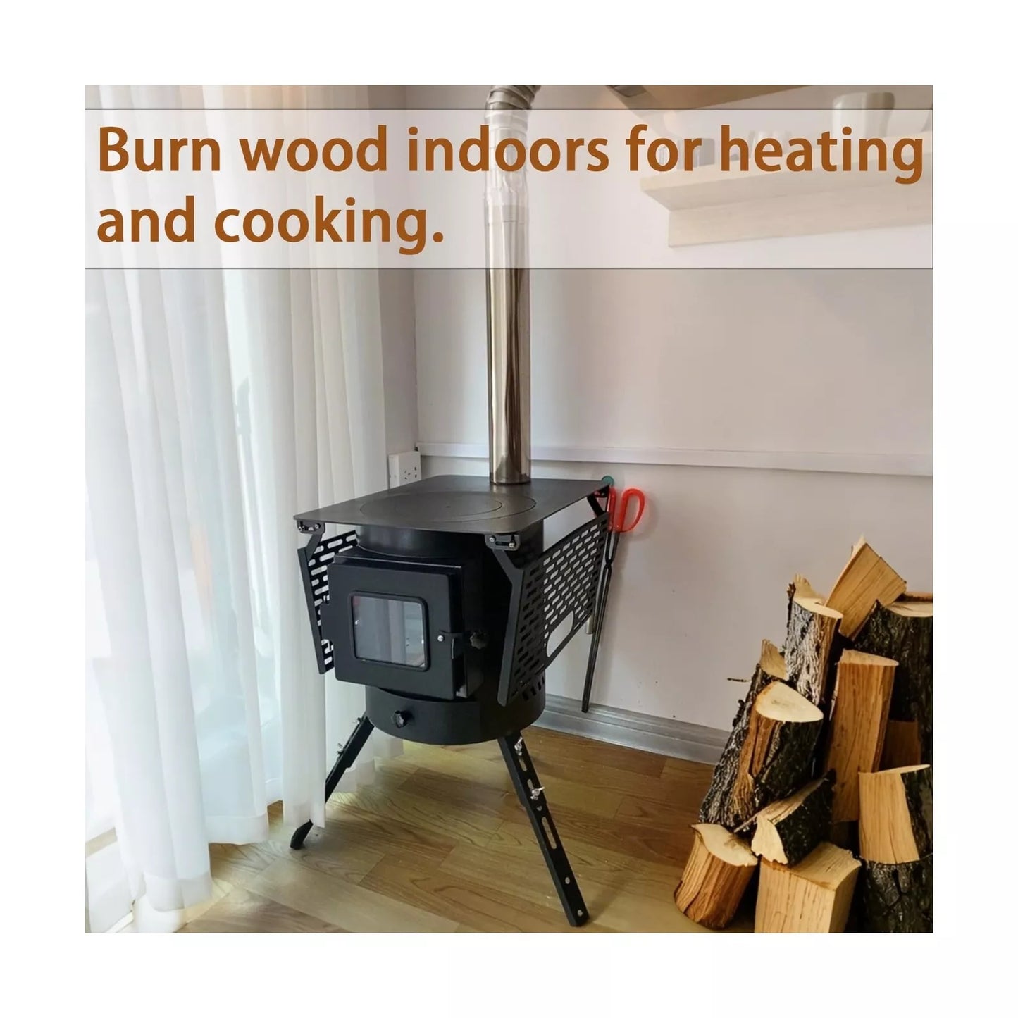 Estufa de Leña Para Camping, Portátil, Interior Pequeña.(DETALLE)