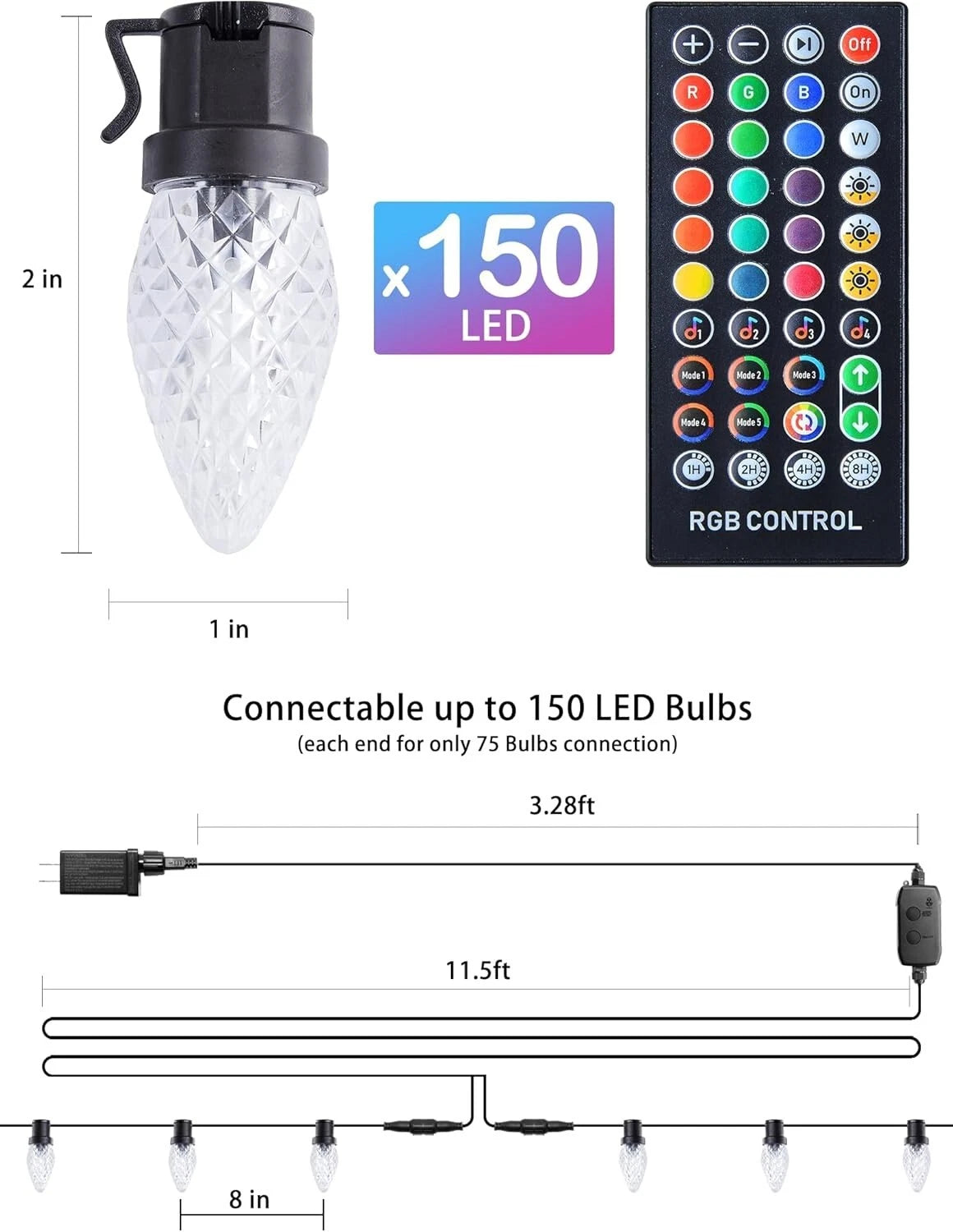 Luces de Navidad inteligentes, C9 para exteriores, 65.6FT.
