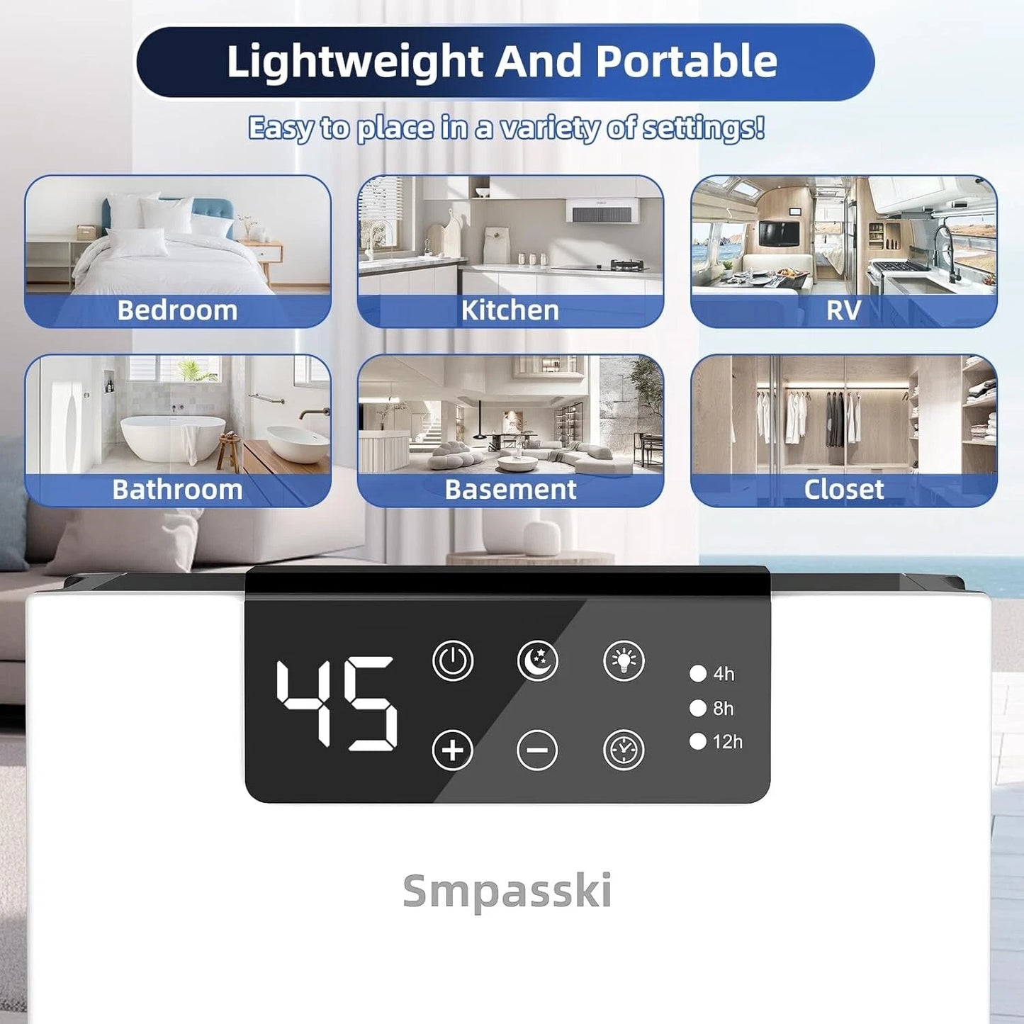 Deshumidificador Smpasski, 98 Oz, para el hogar (1000 pies cuadrados).