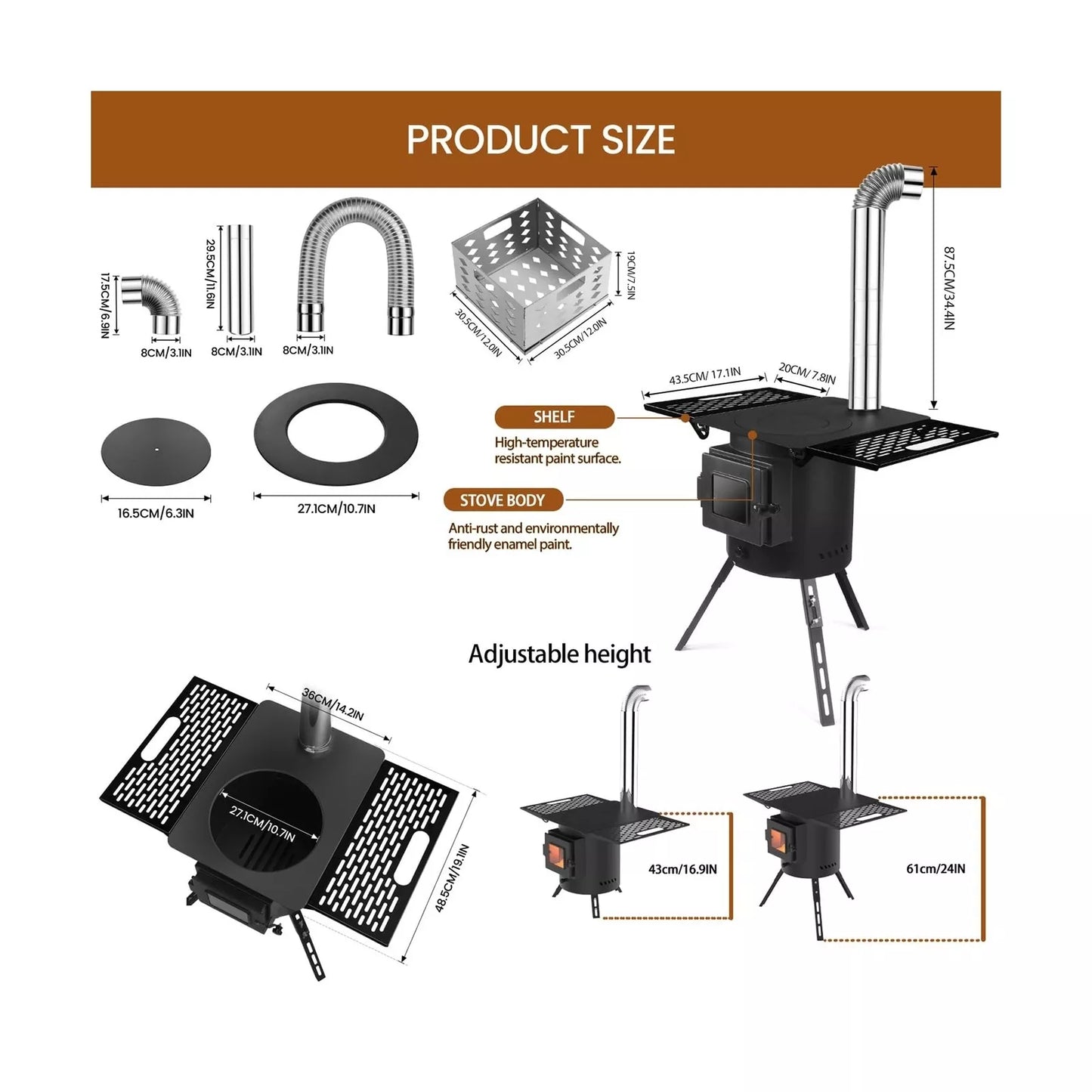 Estufa de Leña Para Camping, Portátil, Interior Pequeña.(DETALLE)