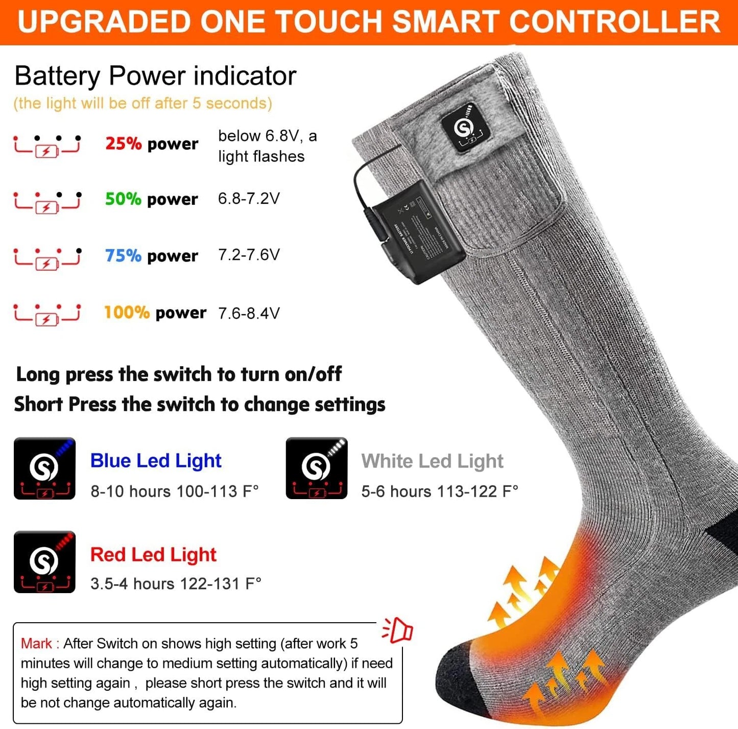 Calcetines térmicos eléctricos con batería recargable.