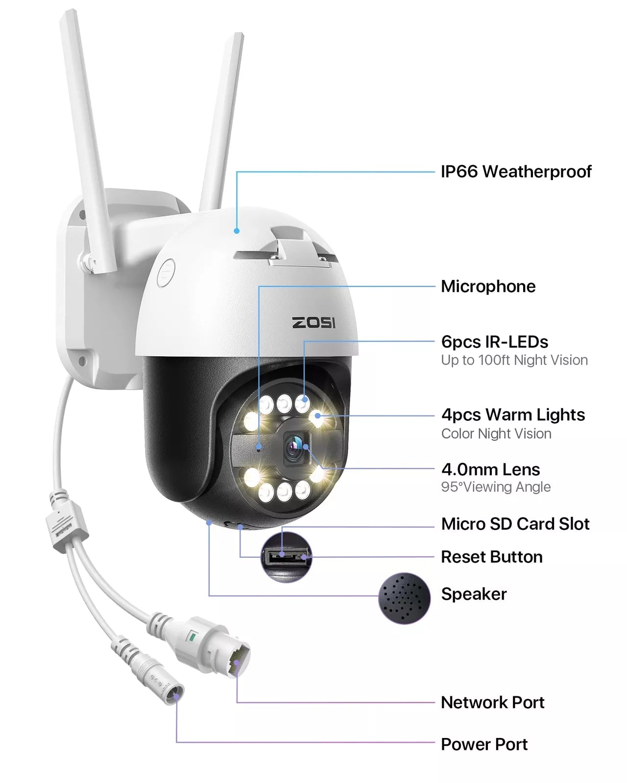 Cámara panorámica/inclinable WiFi exterior 3K.
