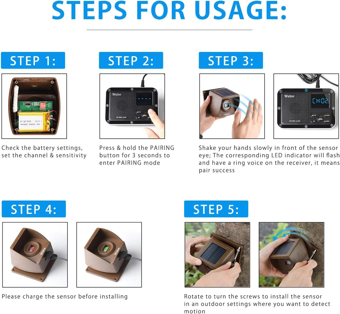 Alarma de entrada, sensor de movimiento exterior, inalámbrica, Wuloo.