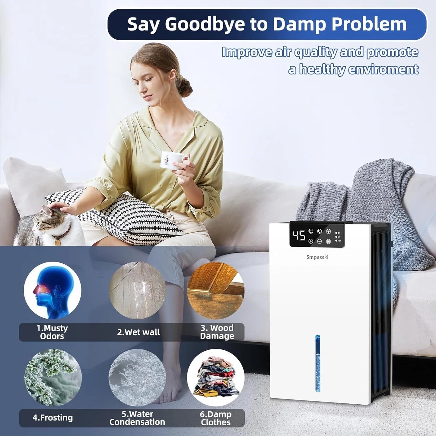 Deshumidificador Smpasski, 98 Oz, para el hogar (1000 pies cuadrados).