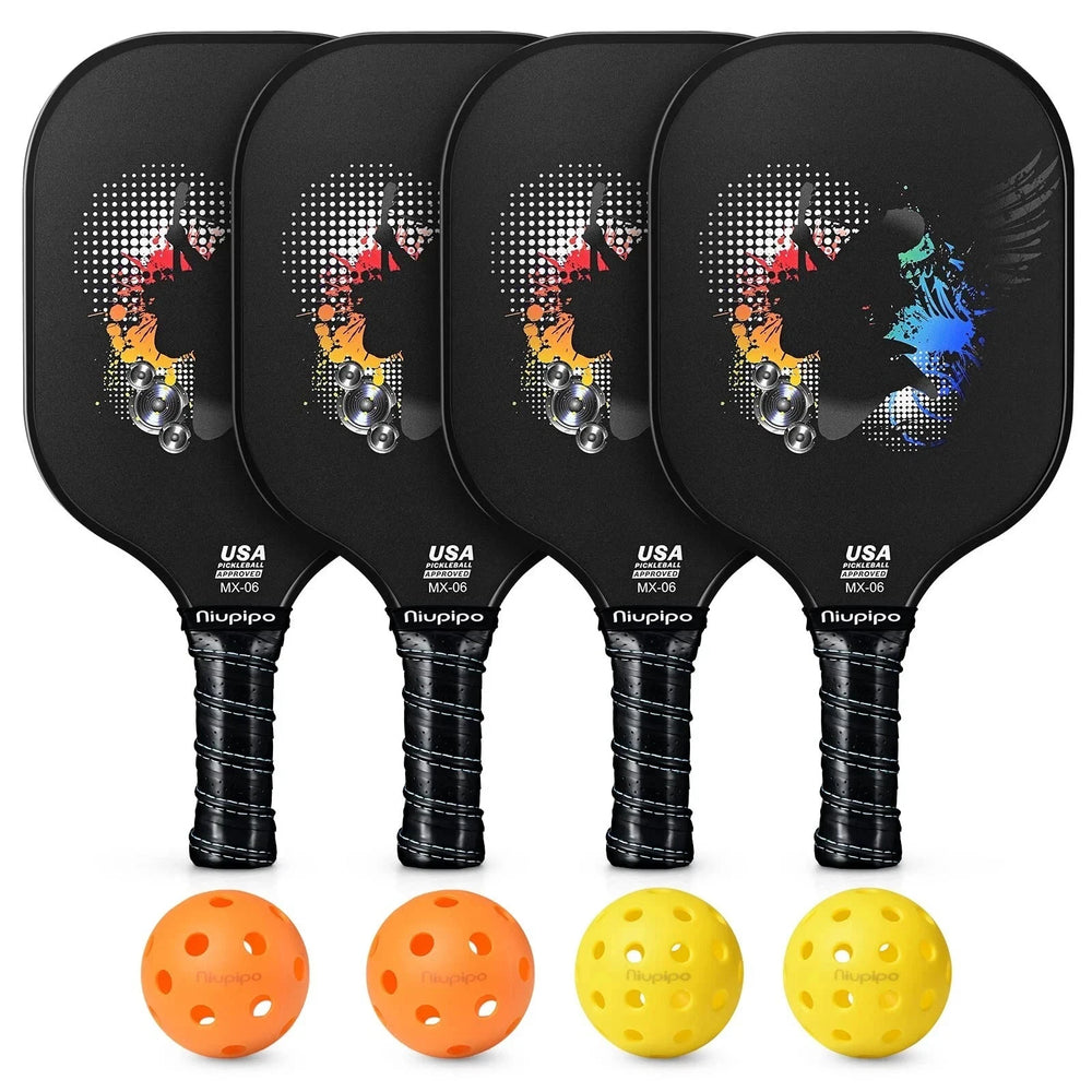 Juego de 4 palas de pickleball  NIUPIPO de grafito, 4 Pelotas incluidas.
