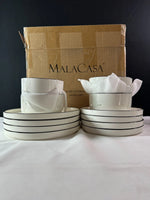 Vajilla Porcelana 12 Piezas Set 4 Blanco Borde Negro MALACASA