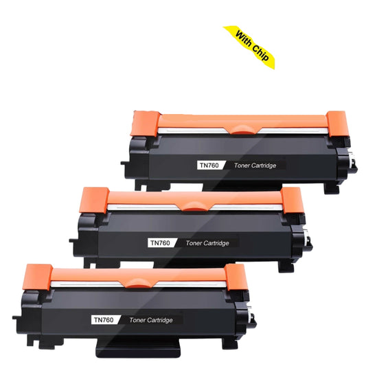 Paquete de 3 tóners negros, alto rendimiento Brother TN-760 (USADO).
