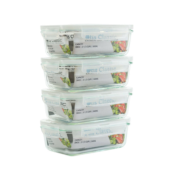 Recipientes Contenedores Vidrio Herméticos 4pz Meal Prep Tapa Clip BPA Free