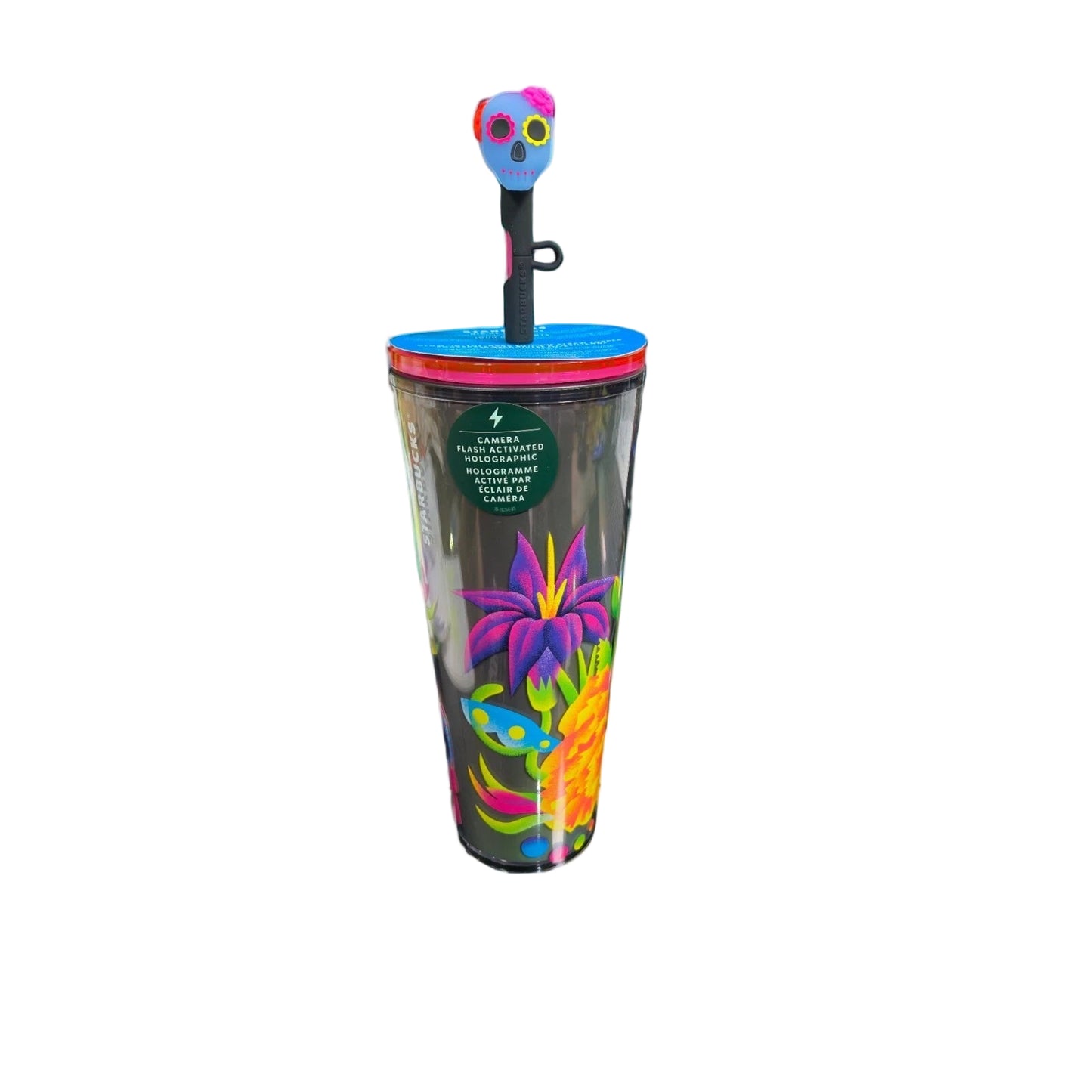 Vaso holográfico Starbucks 24 oz con tapa de pajita oscura brillante . Edición limitada