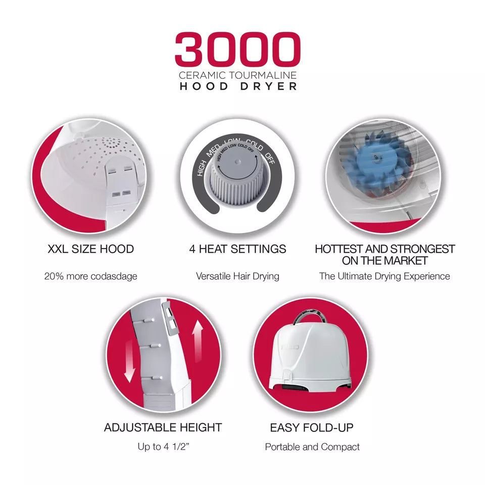 Secador de campana profesional de turmalina RED 3000