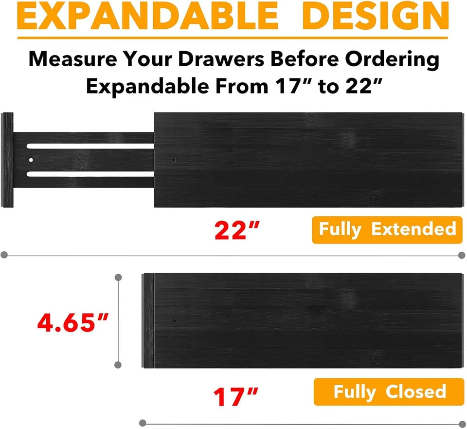 Organizador grande para cajones de cocina, divisores de bambú expandibles