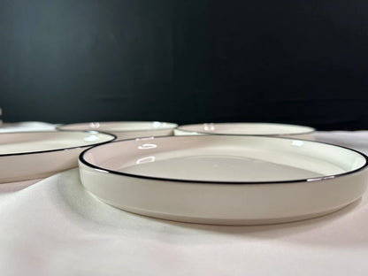 Vajilla Porcelana 12 Piezas Set 4 Blanco Borde Negro MALACASA