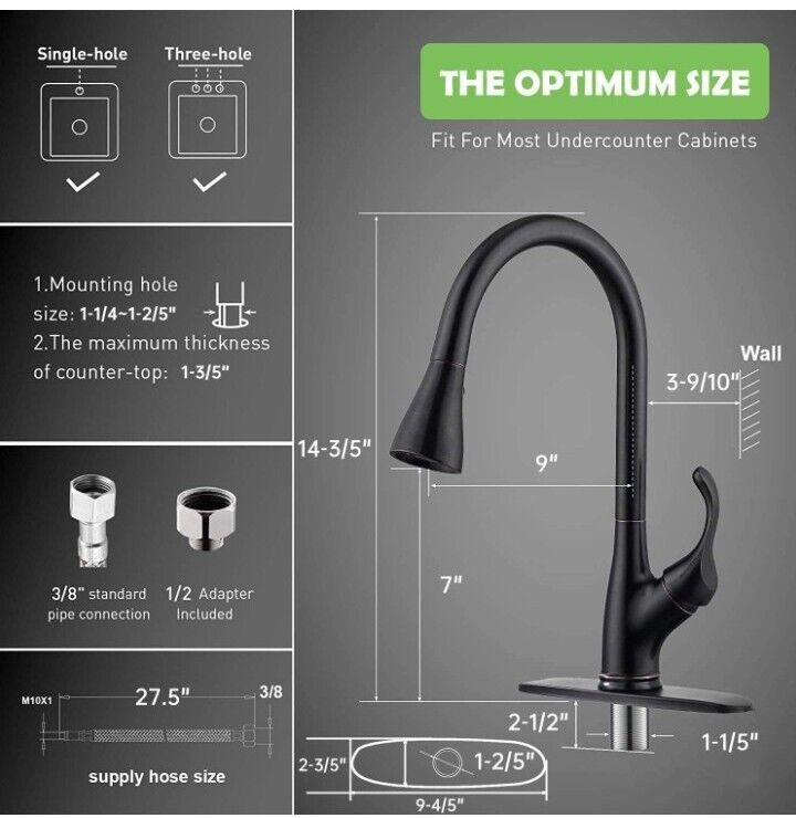 Grifo de cocina desplegable de una sola manija con retroceso a presión