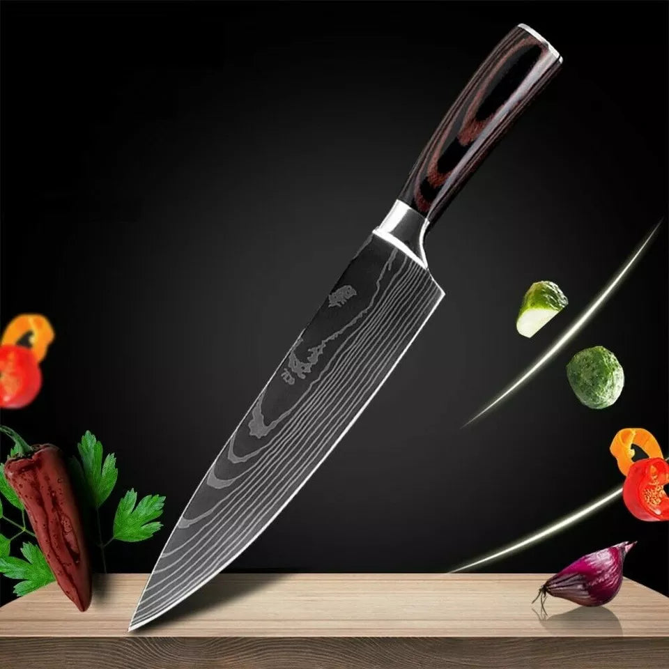 Cuchillo de chef, 8", estilo japonés, acero de Damasco.