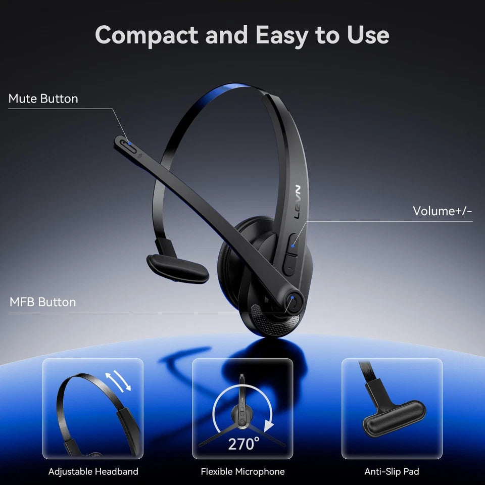 Auriculares inalámbricos con micrófono para el trabajo, LEVN , LE-HS011 Superior