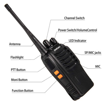 Walkie Talkies Pxton Largo Alcance Recargables Con Audífonos Linterna y Base