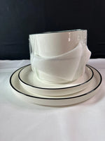 Vajilla Porcelana 12 Piezas Set 4 Blanco Borde Negro MALACASA
