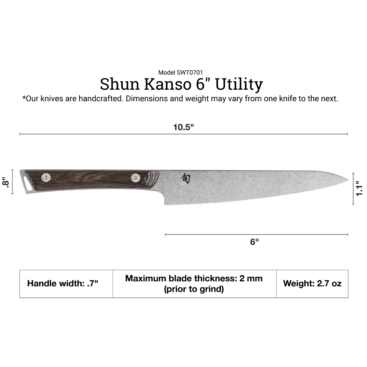 Shun Cutlery Kanso, Cuchillo de cocina de hoja recta de 6".