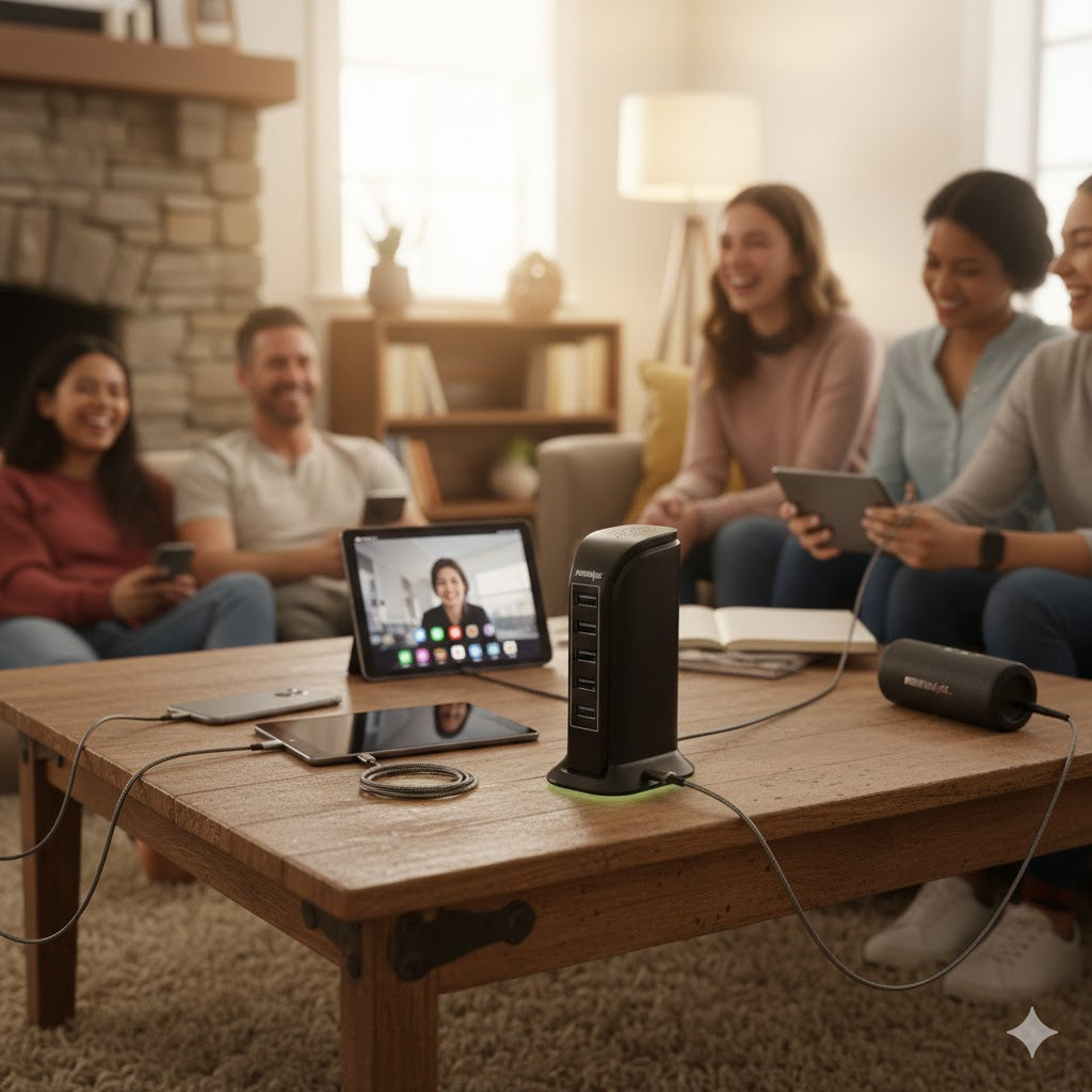 Cargador multiple USB de 5 puertos torre de carga PowerXcel