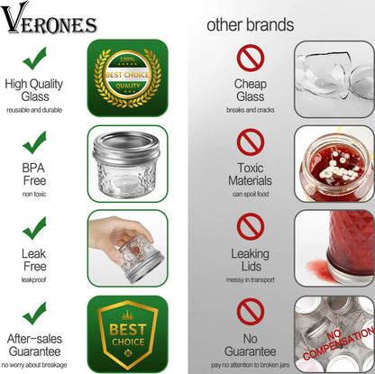 Frascos de vidrio 4oz Pack 32 con tapas y aros plateados VERONES