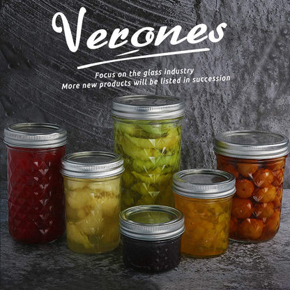 Frascos de vidrio 4oz Pack 32 con tapas y aros plateados VERONES