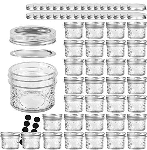 Frascos de vidrio 4oz Pack 32 con tapas y aros plateados VERONES